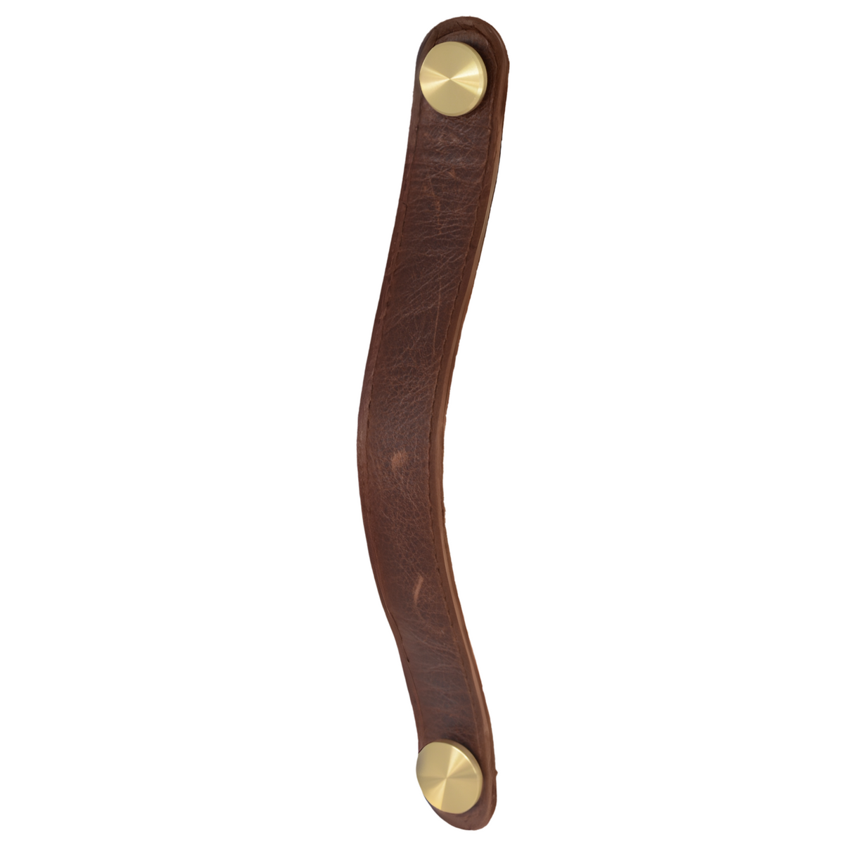 Leather cupboard handle brown with matt brass buttons