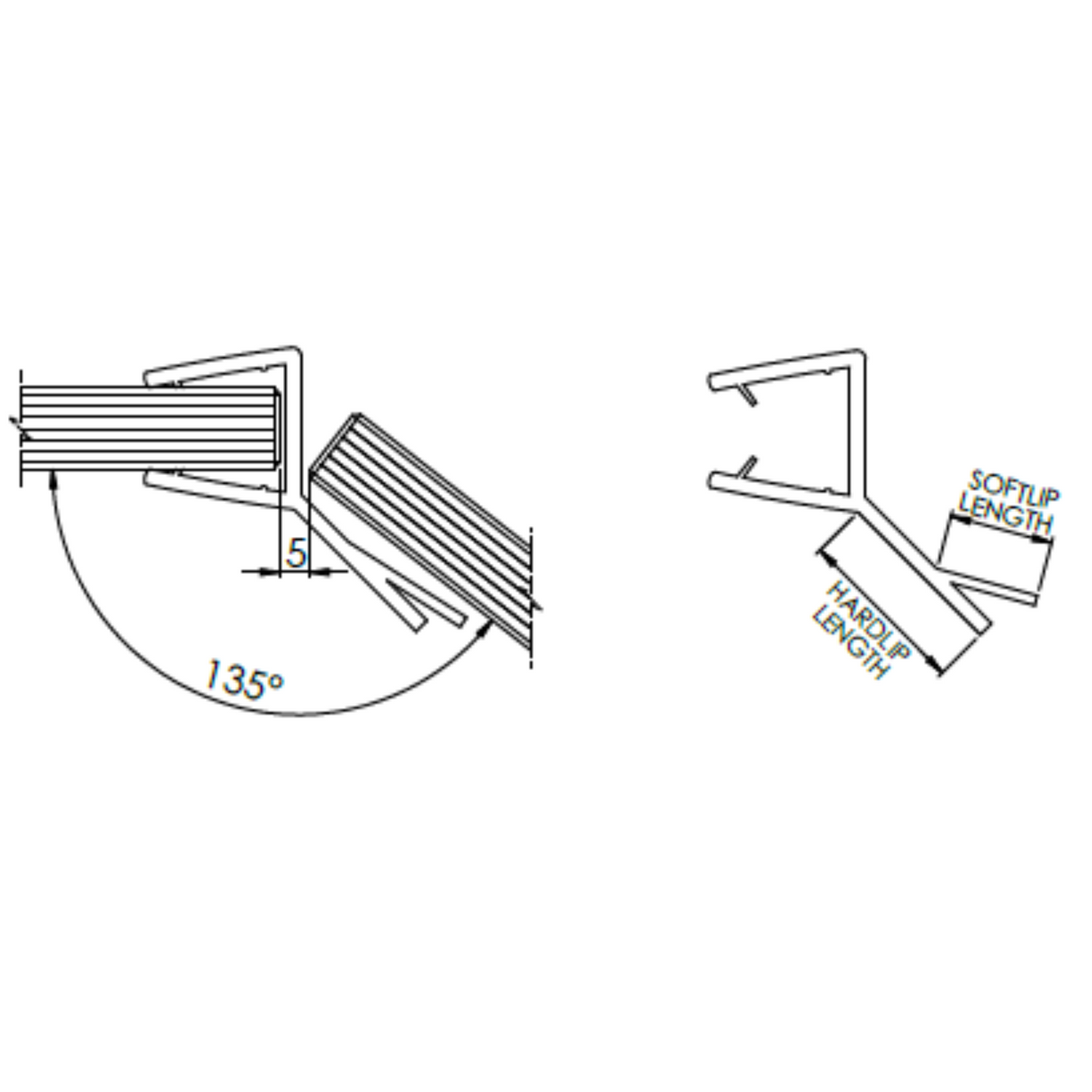 135° HARD LIP SHOWER SEAL - 2.5m Length