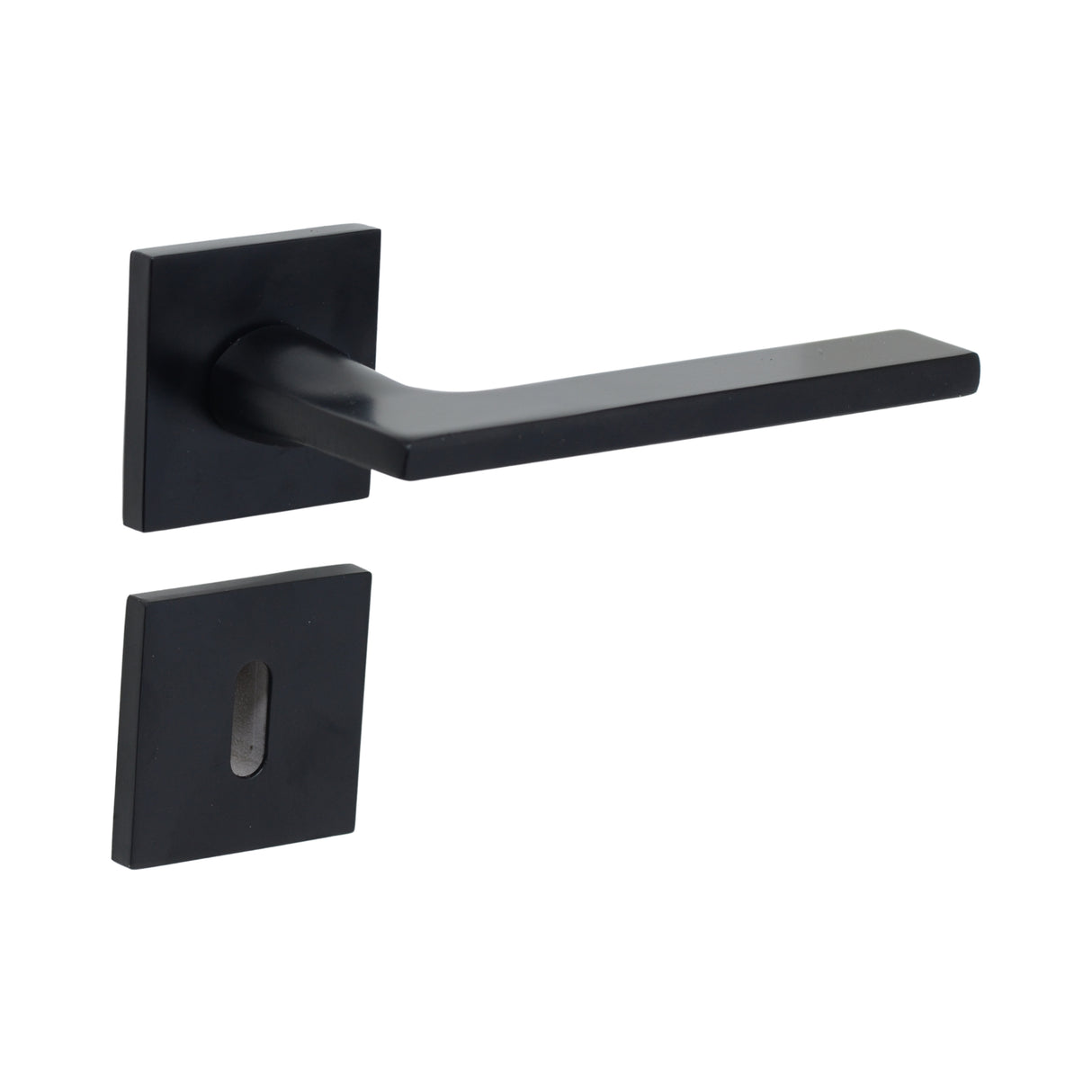 Modern Square Lever Door Handles on Square Rose - Matt Black