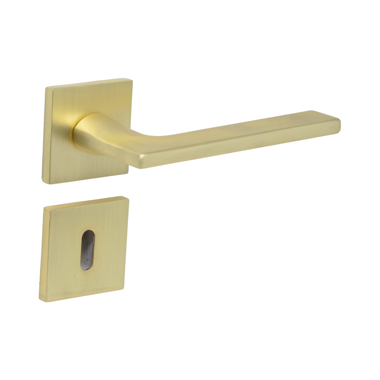 Modern Square Lever Door Handles on Square Rose - Matt Brass