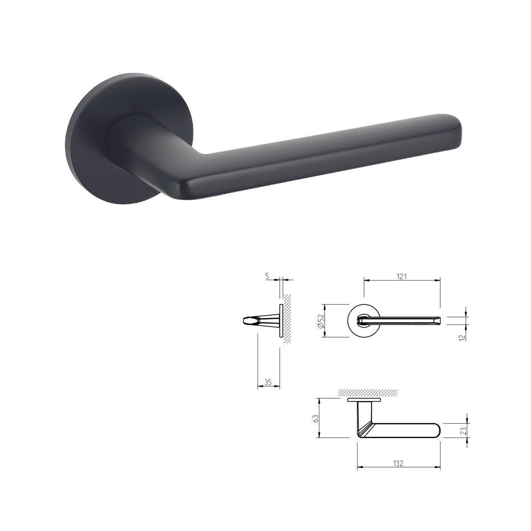 Tupai™ Modern Door Handle on Round Rose in Matt Black