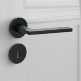 Modern Lever Door Handle on Round Rose - Matt Black