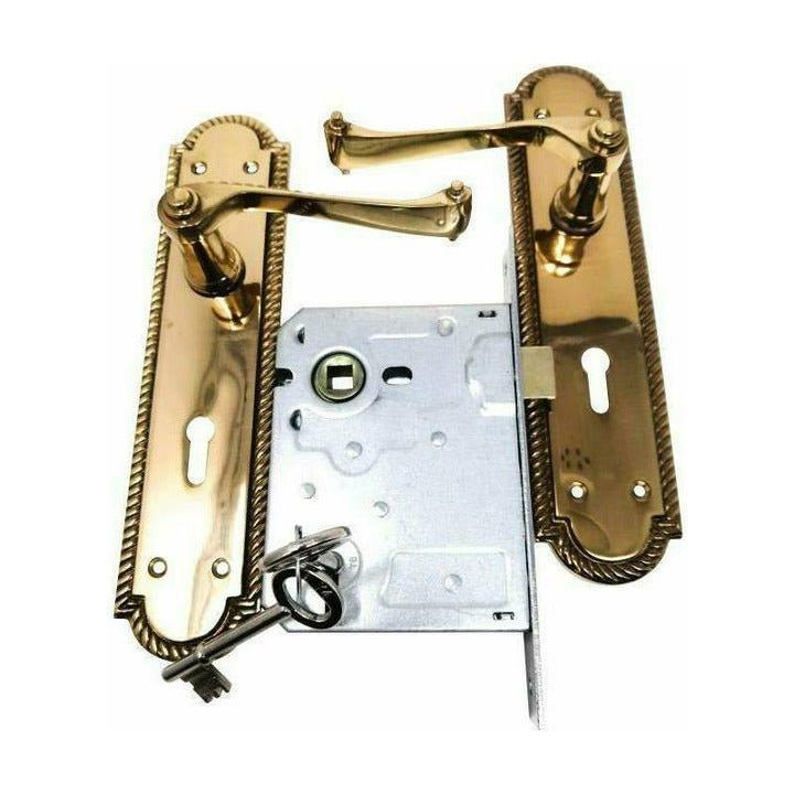 Solid brass door handle with back plate