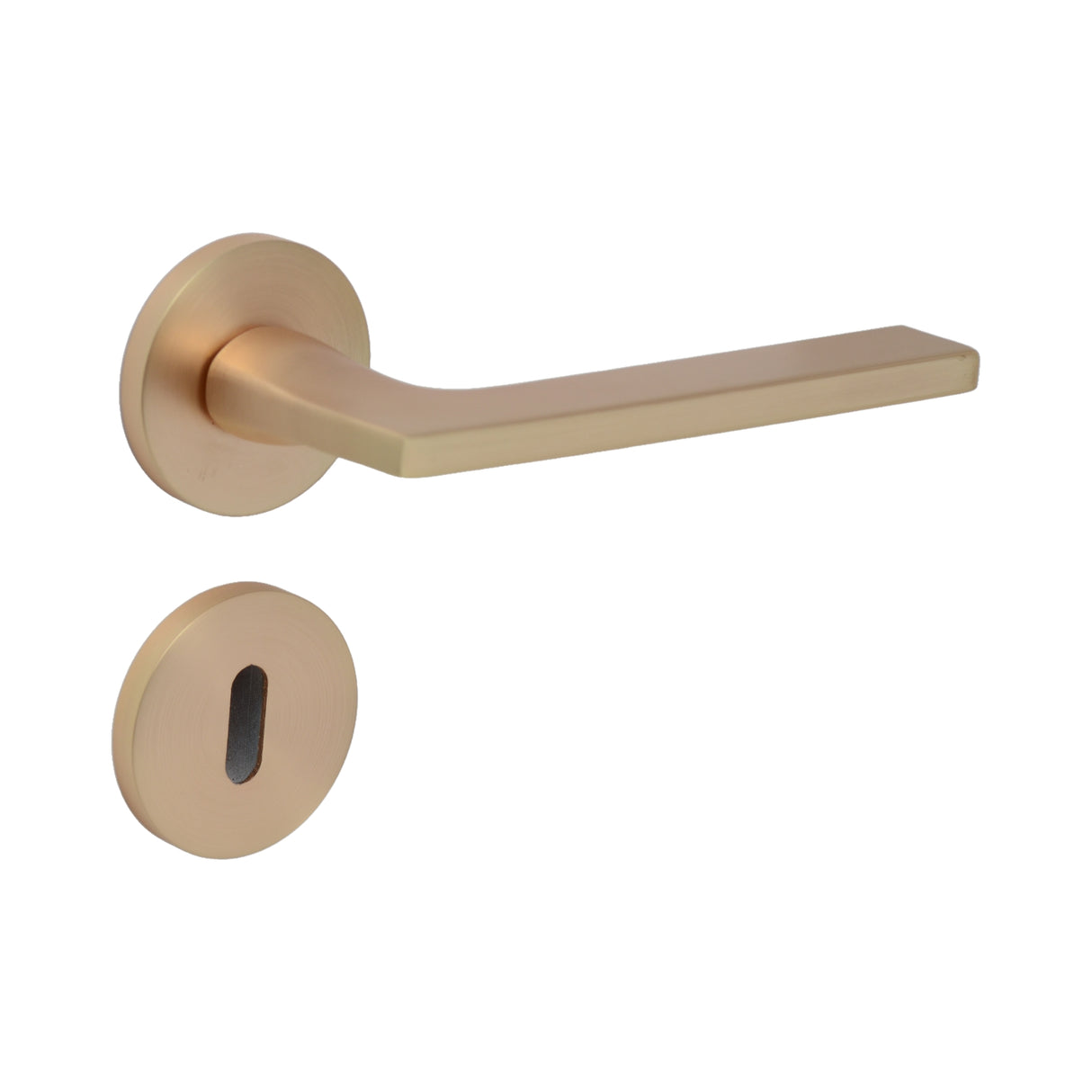 Modern Lever Door Handle on Round Rose - Rose Gold