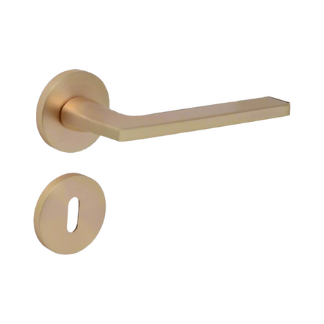 Modern Lever Door Handle on Round Rose - Rose Gold