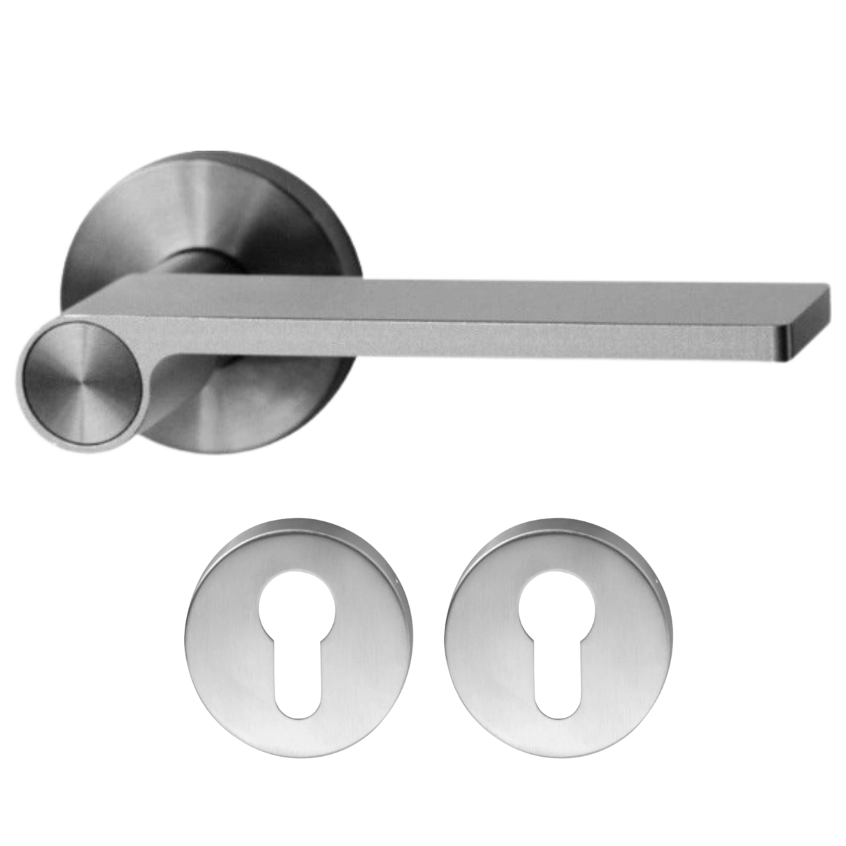 "Outline" - stainless steel door handles on rose