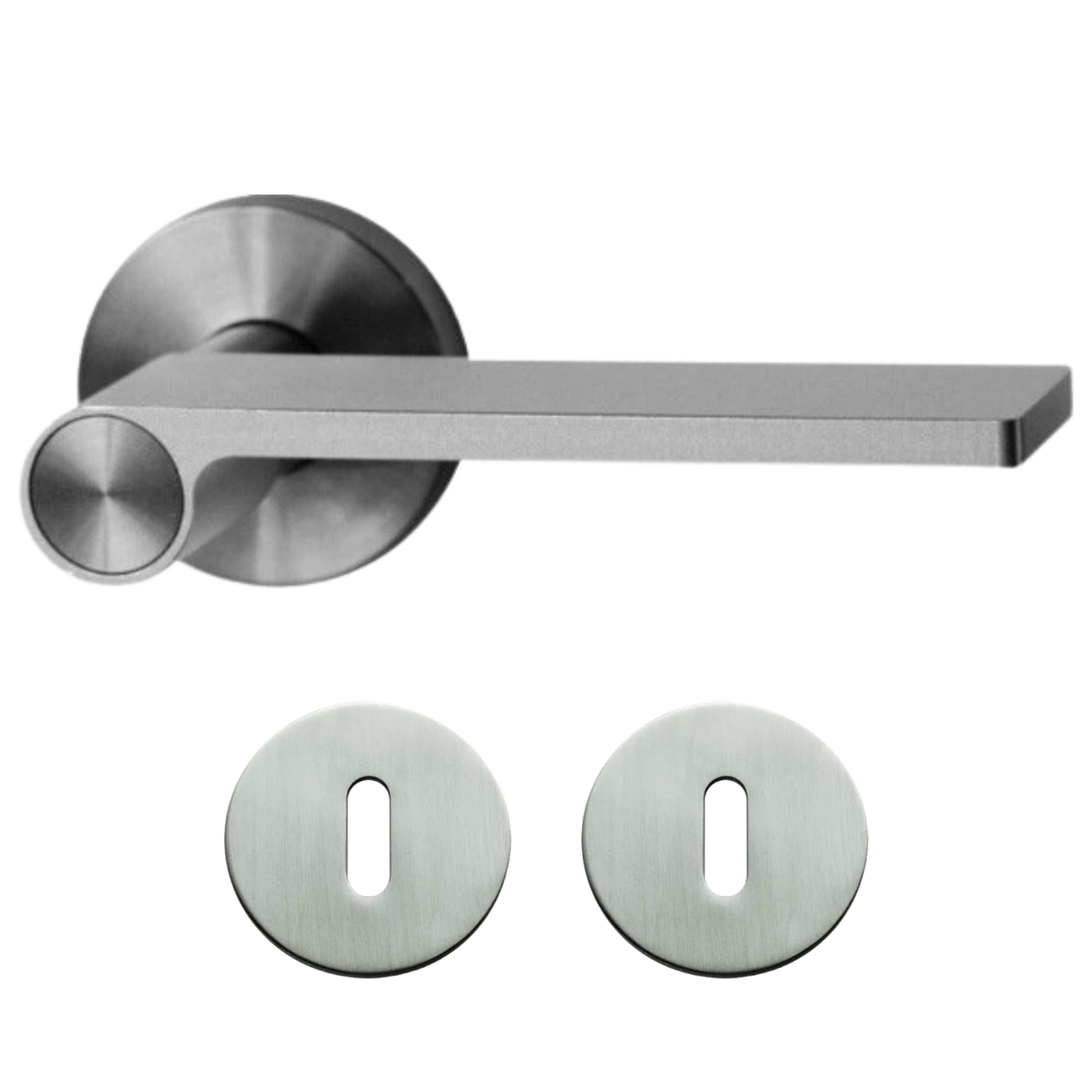 "Outline" - stainless steel door handles on rose