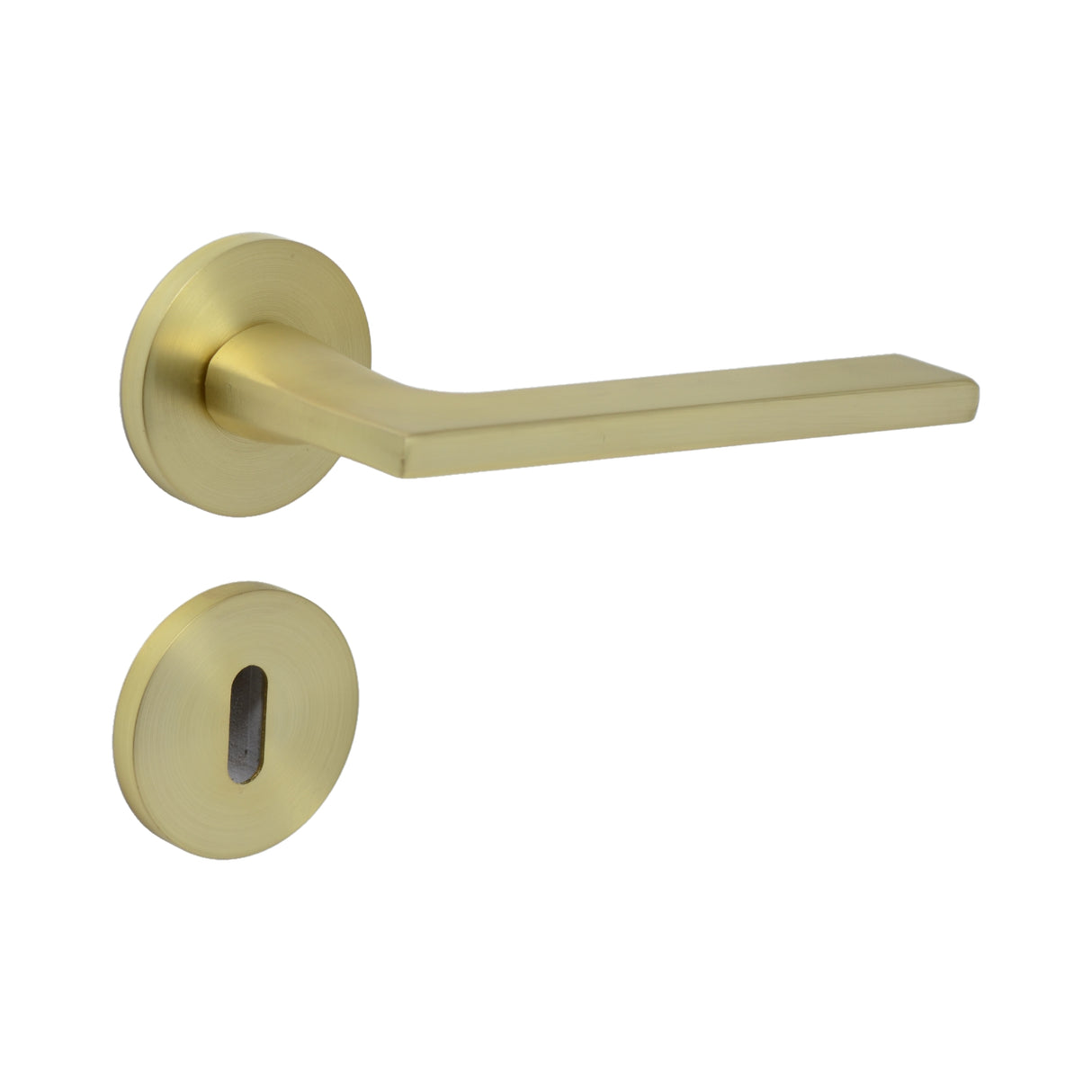 Modern Lever Door Handle on Round Rose - Matt Brass