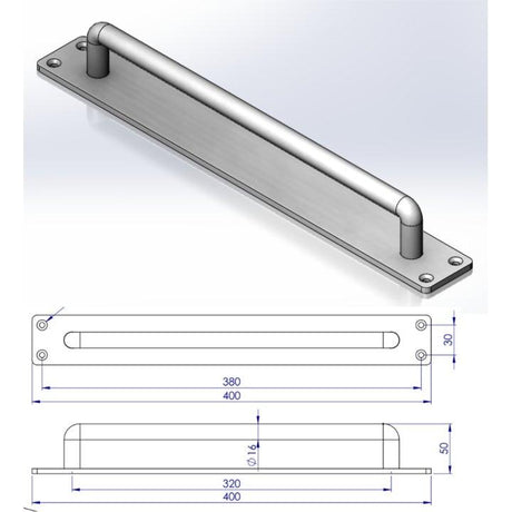 Gate or barn door handle in a black ferrograin finish on long plate