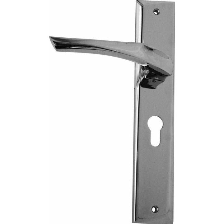 Designer lever handle on square back plate