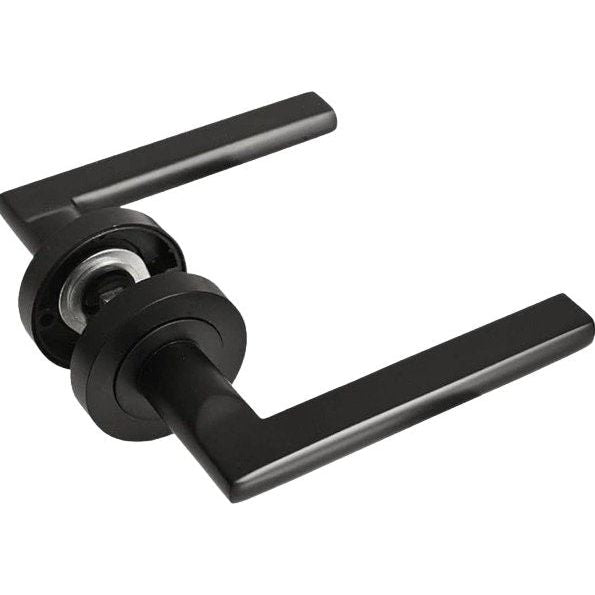 Matt Black Modern Door Handle with Two Lever Mortic Lock