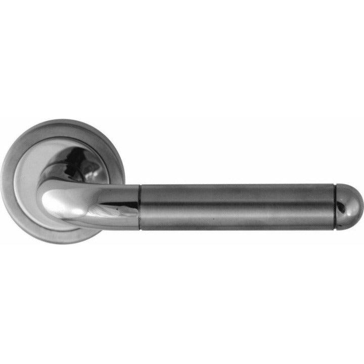 Two-tone stainless steel lever handle on rose with SABS approved 2 lever lock