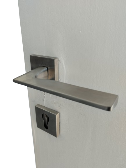 Solid Stainless Steel Lever Handle on Square Rose