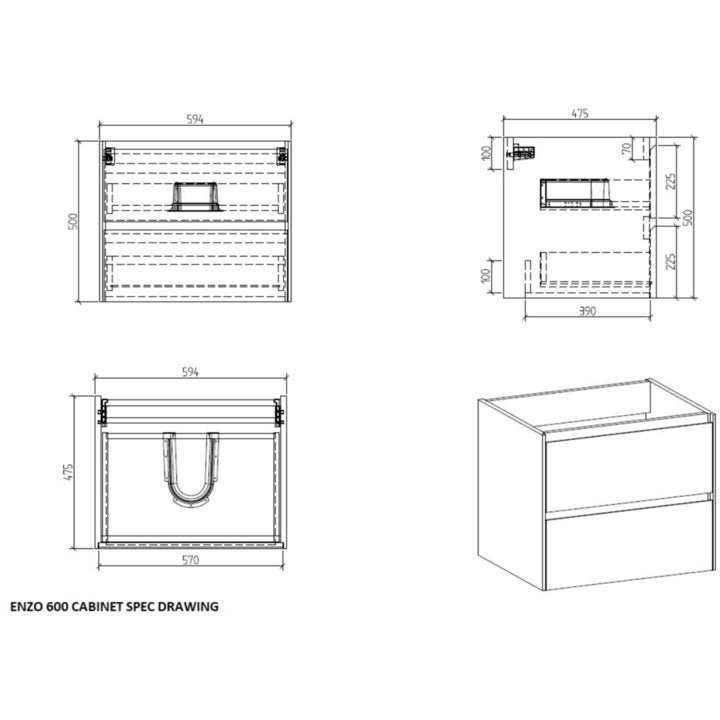 Enzo Cabinet 600 White and Basin