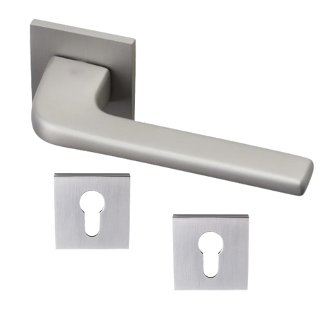 Modern curved lever handle on square rose