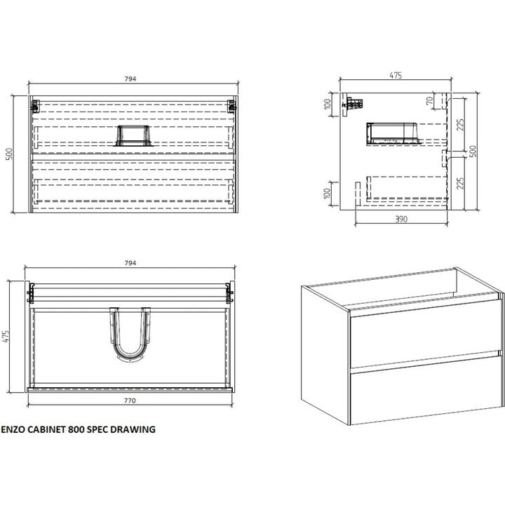 Enzo Vanity Cabinet 800 White with Basin