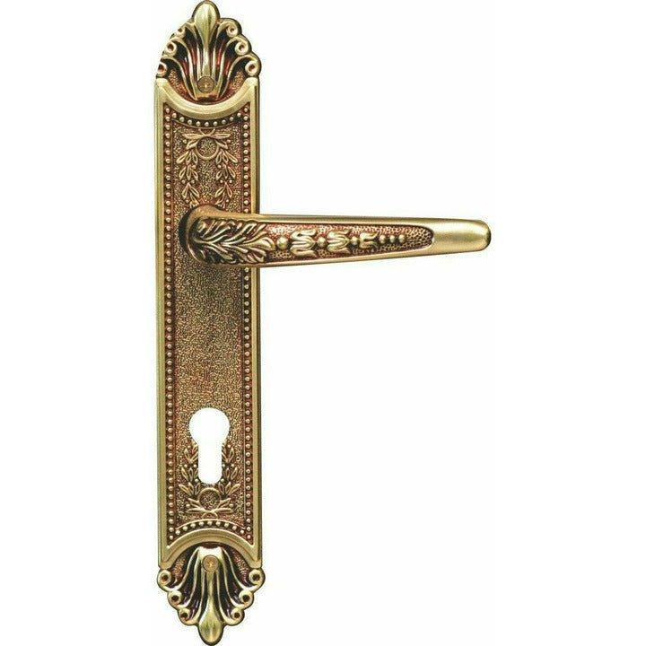 "Floral" Royal Antique Door Handles on Back Plate - 280mm