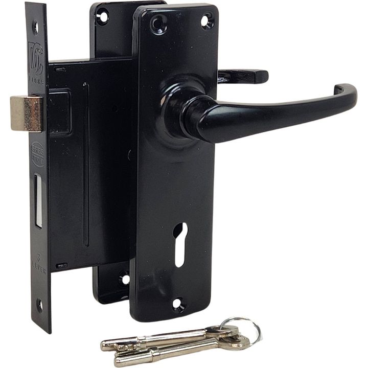 Decor City Black Door Handle with 3 Lever Lock Set