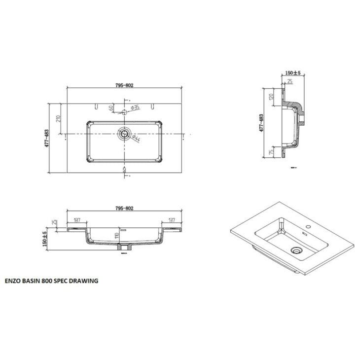 Enzo Cabinet 800 Concrete with Basin