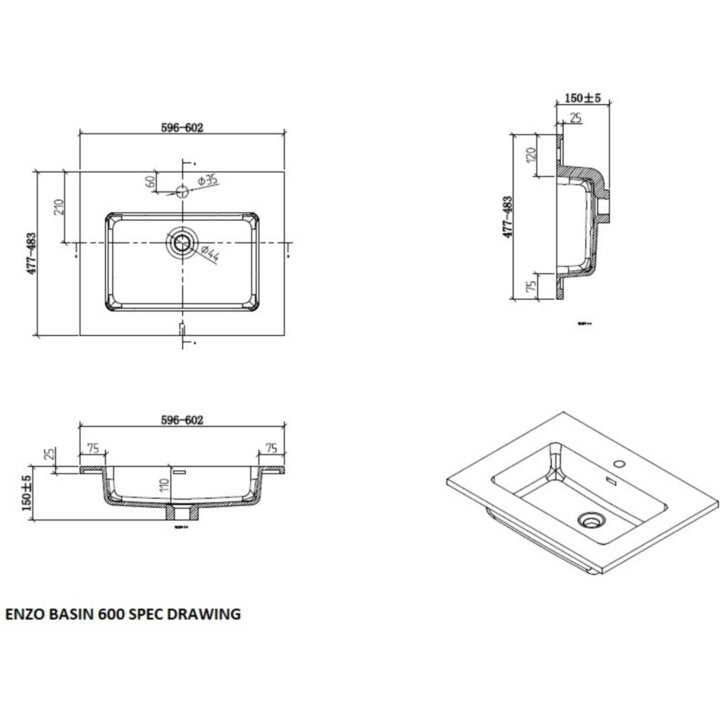 Enzo Cabinet 600 White and Basin