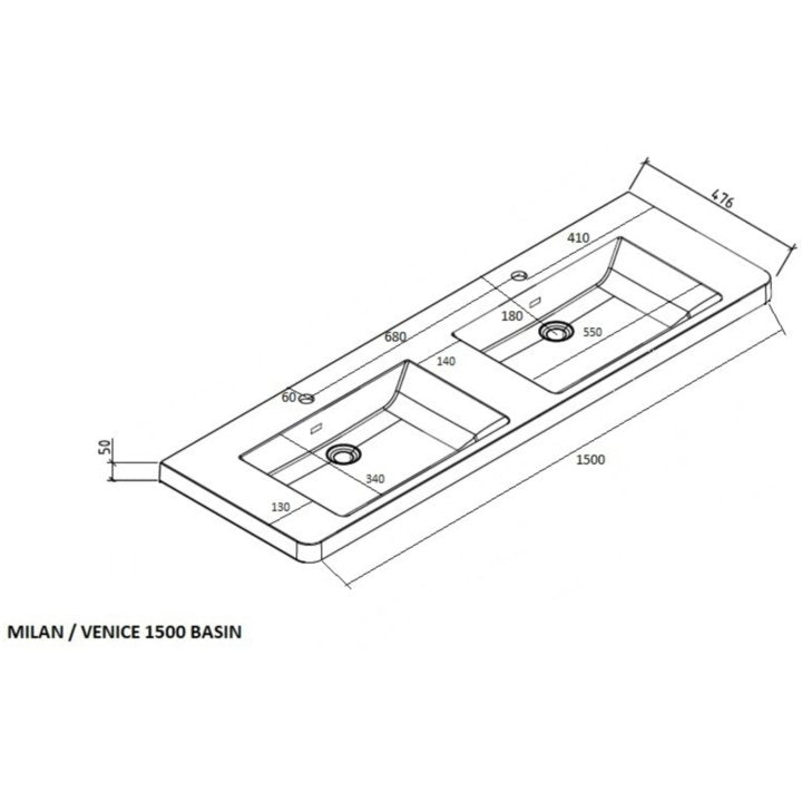 Milan Vanity 1500 4 drawers and double basin