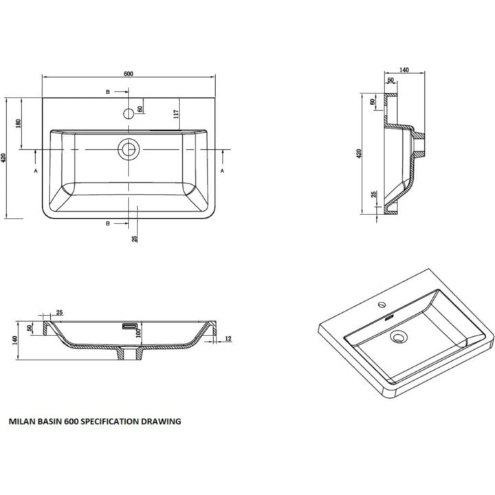 Milan 600 Double Drawer Vanity and Basin