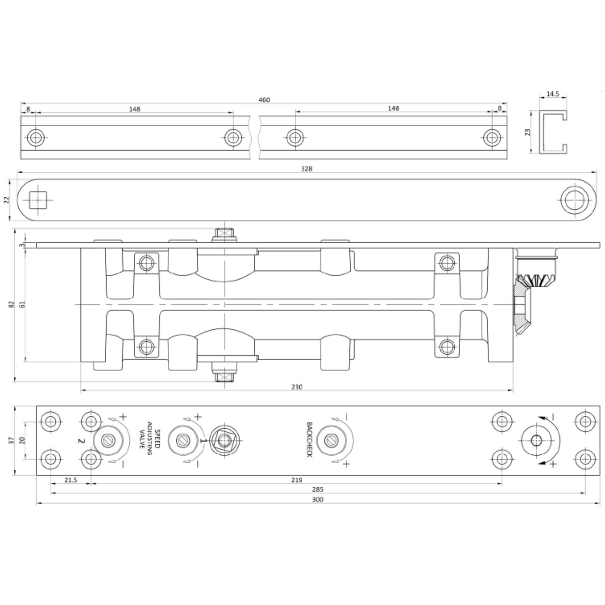 Concealed heavy duty door closer