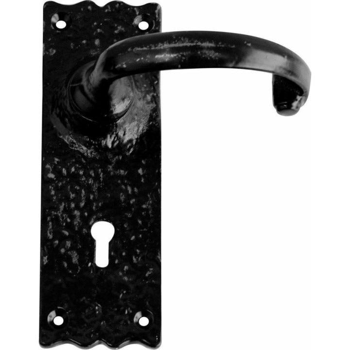 Wrought iron lever handle on plate