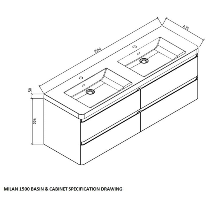 Milan Vanity 1500 4 drawers and double basin