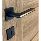 Italian Lever Handle on Rose in Satin Black/Pearl