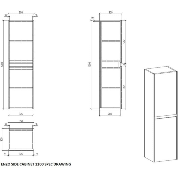 Enzo Side Cabinet 1200 Concrete - Decor Handles