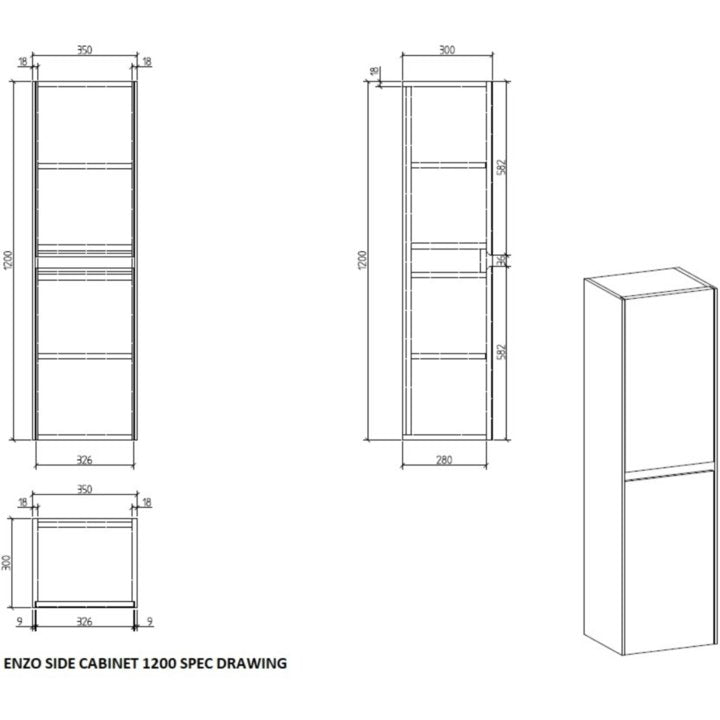 Enzo Side Cabinet 1200 White - Decor Handles