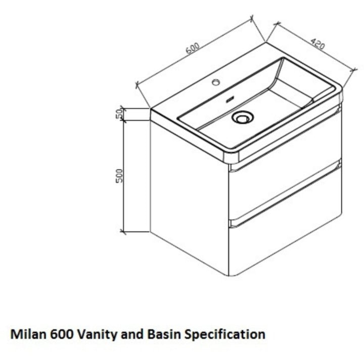 Milan 600 Double Drawer Vanity and Basin - Decor Handles