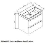 Milan 600 Double Drawer Vanity and Basin - Decor Handles