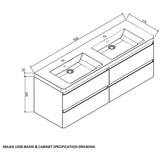 Milan Vanity 1500 4 drawers and double basin - Decor Handles