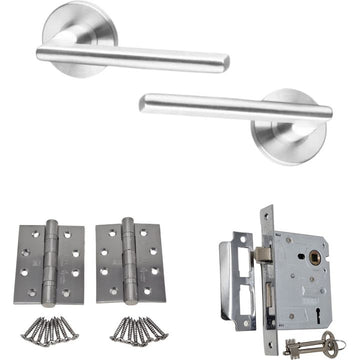 Matt Chrome Classic Door Handle on Rose with SABS approved 2 Lever Lock -  Decor Handles
