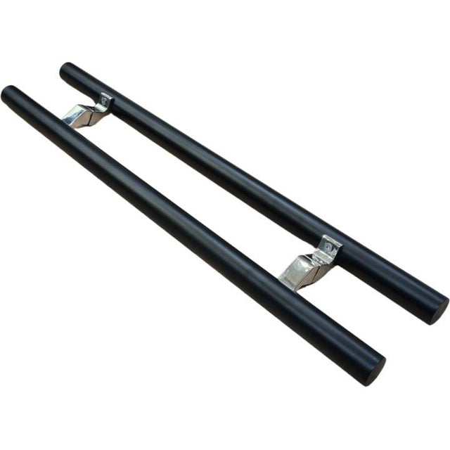 Round offset pull handle in black onyx and polished chrome - Decor Handles