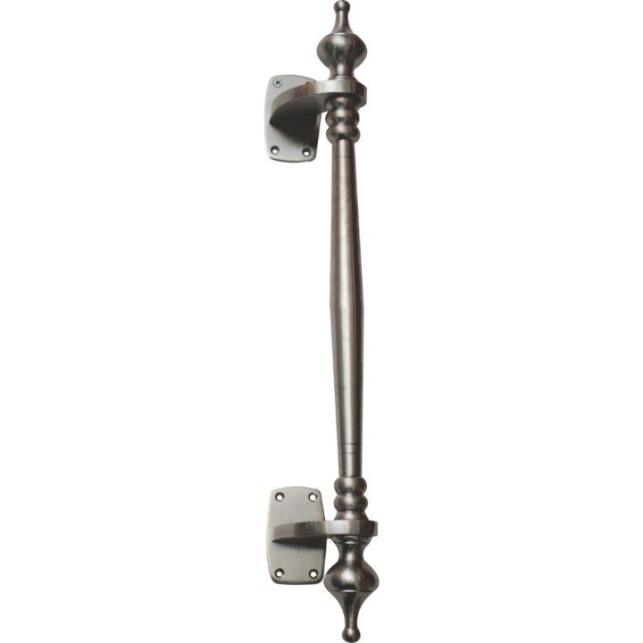 Solid brass offset pull handle with finials - Decor Handles