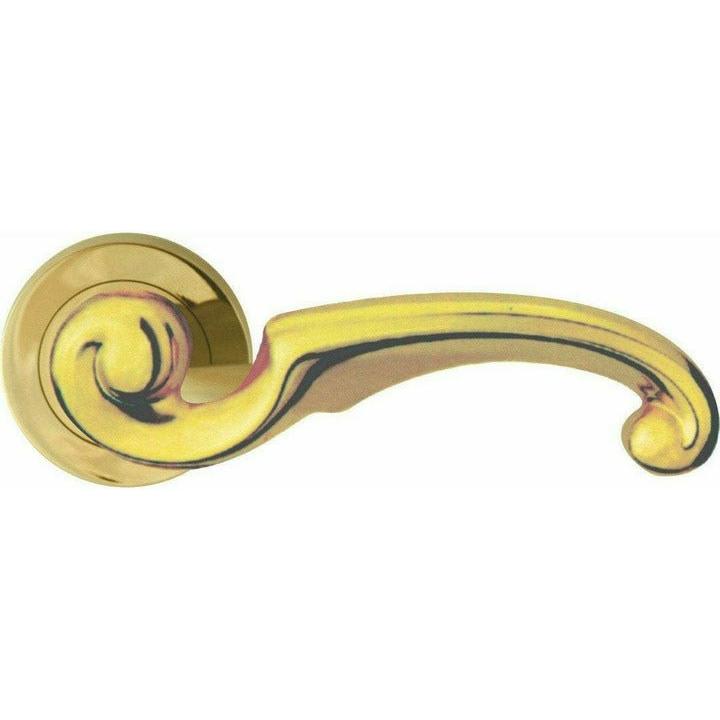 Solid brass twirled lever handle on rose - Decor Handles